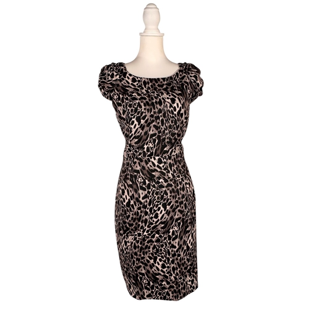 Y2K Bisou Bisou Leopard Print Sheath Dress Women's 14